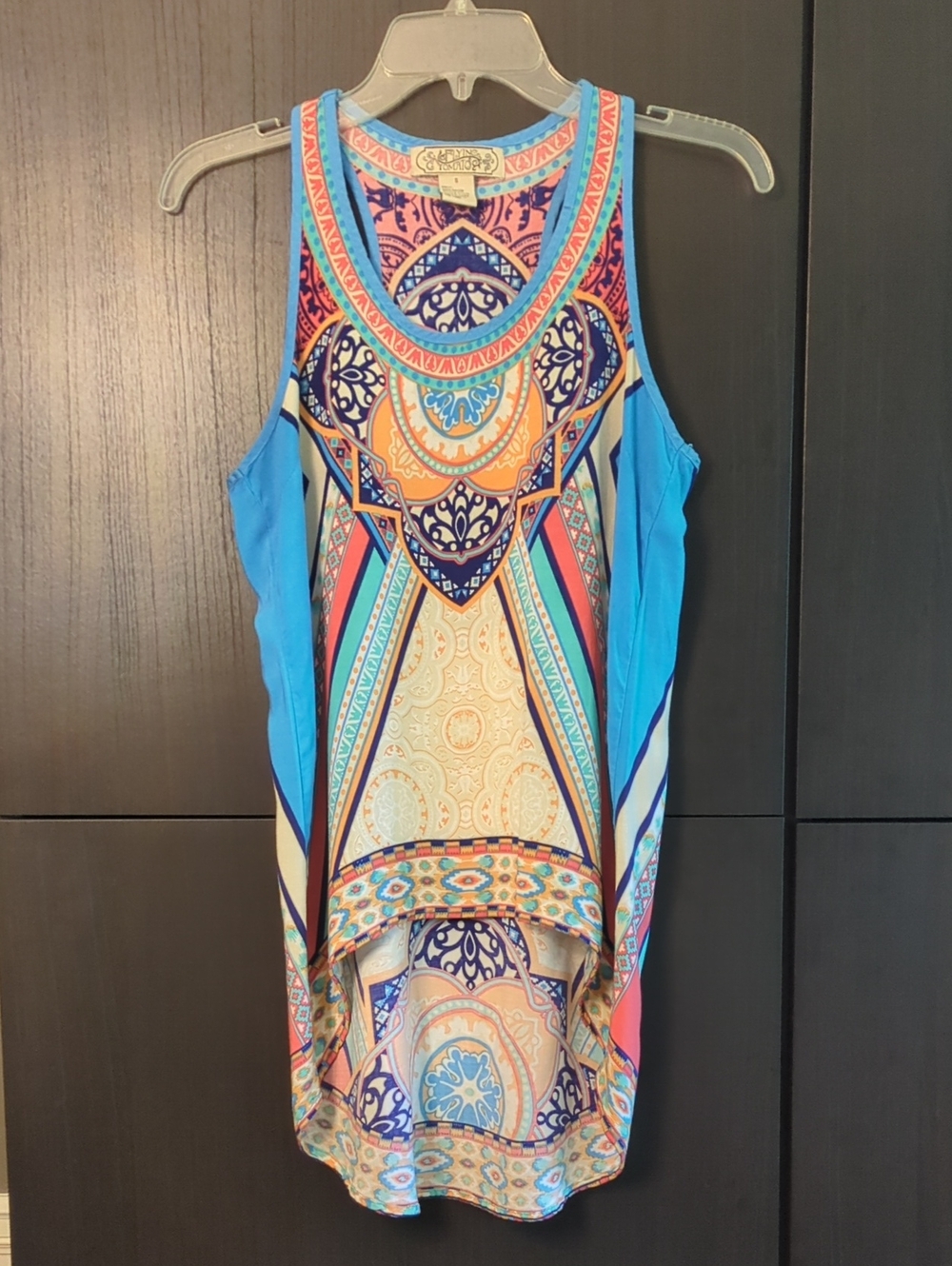 Flying Tomato Blue Multi-Color Sleeveless High-Low Boho Tank